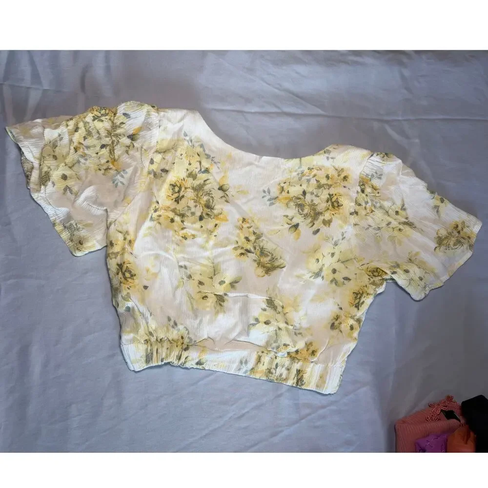 Abercrombie Floral Cross Tie Front Micro Crop Top Size S